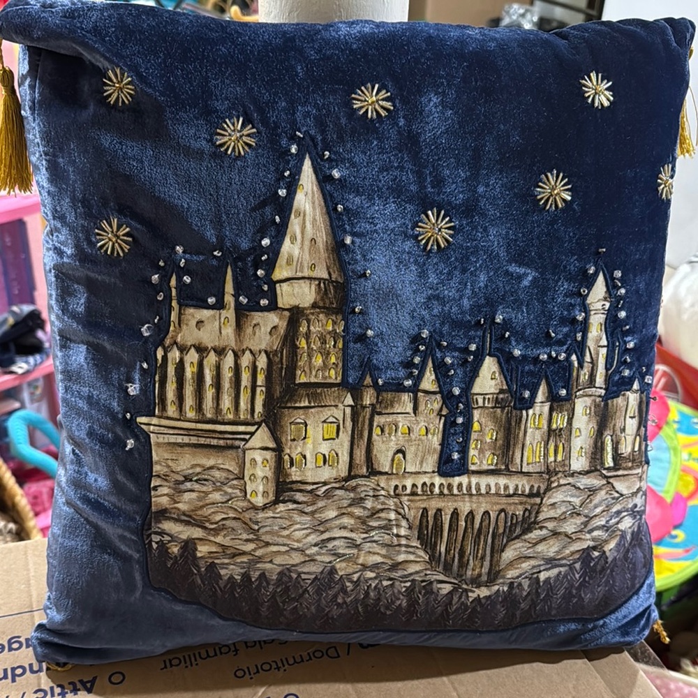 Pottery Barn Harry Potter Kids Midnight Blue and Gold Castle Pillow